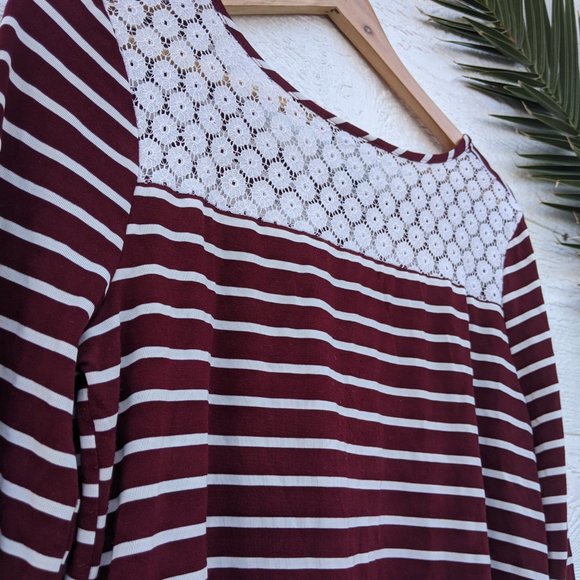 Red and white Striped Top with Lace - Picture 7 of 8